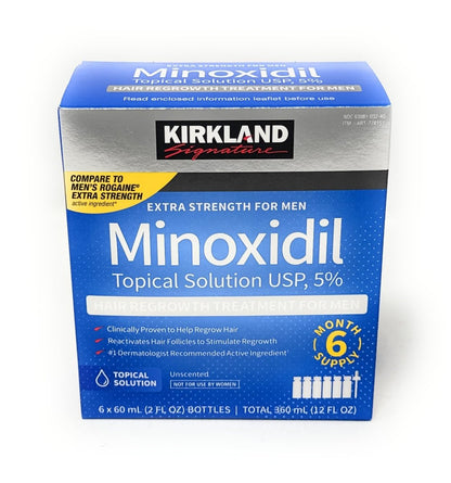 Kirkland Signature Minoxidil Topical Solution USP 5% Extra Strength Hair Regrowth Treatment for Men, 6 Months Supply (6 x 2 Fl Oz) Avelisse