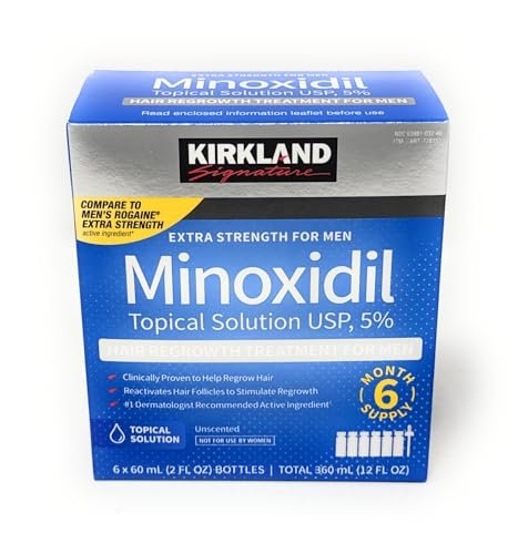 Kirkland Signature Minoxidil Topical Solution USP 5% Extra Strength Hair Regrowth Treatment for Men, 6 Months Supply (6 x 2 Fl Oz) Avelisse
