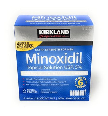 Kirkland Signature Minoxidil Topical Solution USP 5% Extra Strength Hair Regrowth Treatment for Men, 6 Months Supply (6 x 2 Fl Oz) Avelisse