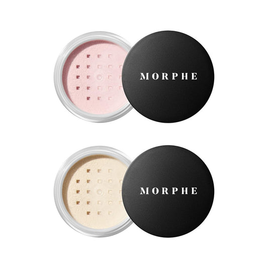 Morphe Totally Set Mini Brighten & Set Setting Powder Duo - Lightweight, Talc-Free Translucent Face Powder for Natural Finish - Minimizes Shine Up to 24HR (2 Count) Avelisse