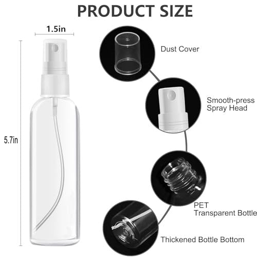 DTDNZKN 4 Pack 3.4 Oz (100ml) TSA Approved Travel Bottles - Fine Mist Spray Bottles with Labels, Leak Proof, Refillable - görsel 4