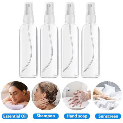 DTDNZKN 4 Pack 3.4 Oz (100ml) TSA Approved Travel Bottles - Fine Mist Spray Bottles with Labels, Leak Proof, Refillable