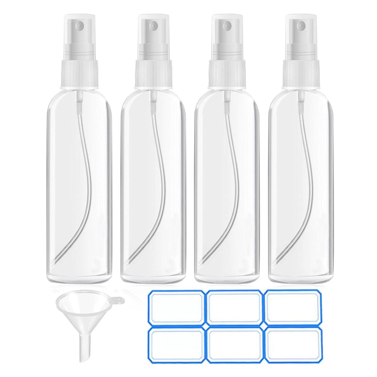 DTDNZKN 4 Pack 3.4 Oz (100ml) TSA Approved Travel Bottles - Fine Mist Spray Bottles with Labels, Leak Proof, Refillable - görsel 1