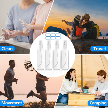DTDNZKN 4 Pack 3.4 Oz (100ml) TSA Approved Travel Bottles - Fine Mist Spray Bottles with Labels, Leak Proof, Refillable
