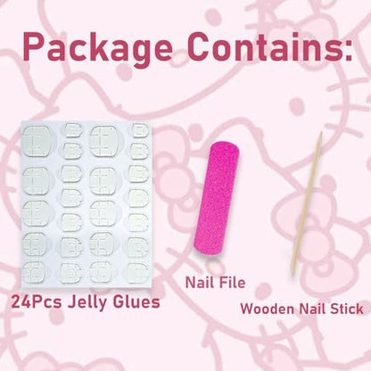 PDFADSK Pink Glitter French Tip Press on Nails Medium Square - Glossy Rhinestones Full Cover Coffin False Nails for Women 24Pcs