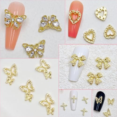 KACHIMOO 106 PCS Gold Nail Charms 3D Nail Art Charms - Cherry, Butterfly, Cross, Bow, Star, Heart, Dollar - DIY Nail Decorations for Women - görsel 8