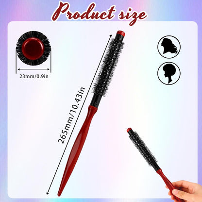 Styquenzer Small Round Brush for Blow Out - 1 Inch Mini Quiff Roller Brush with Wooden Handle & Stiff Nylon Bristles for Short, Fine Hair, Bangs, and Blowout Volume