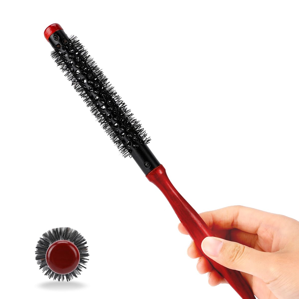 Styquenzer Small Round Brush for Blow Out - 1 Inch Mini Quiff Roller Brush with Wooden Handle & Stiff Nylon Bristles for Short, Fine Hair, Bangs, and Blowout Volume - görsel 1