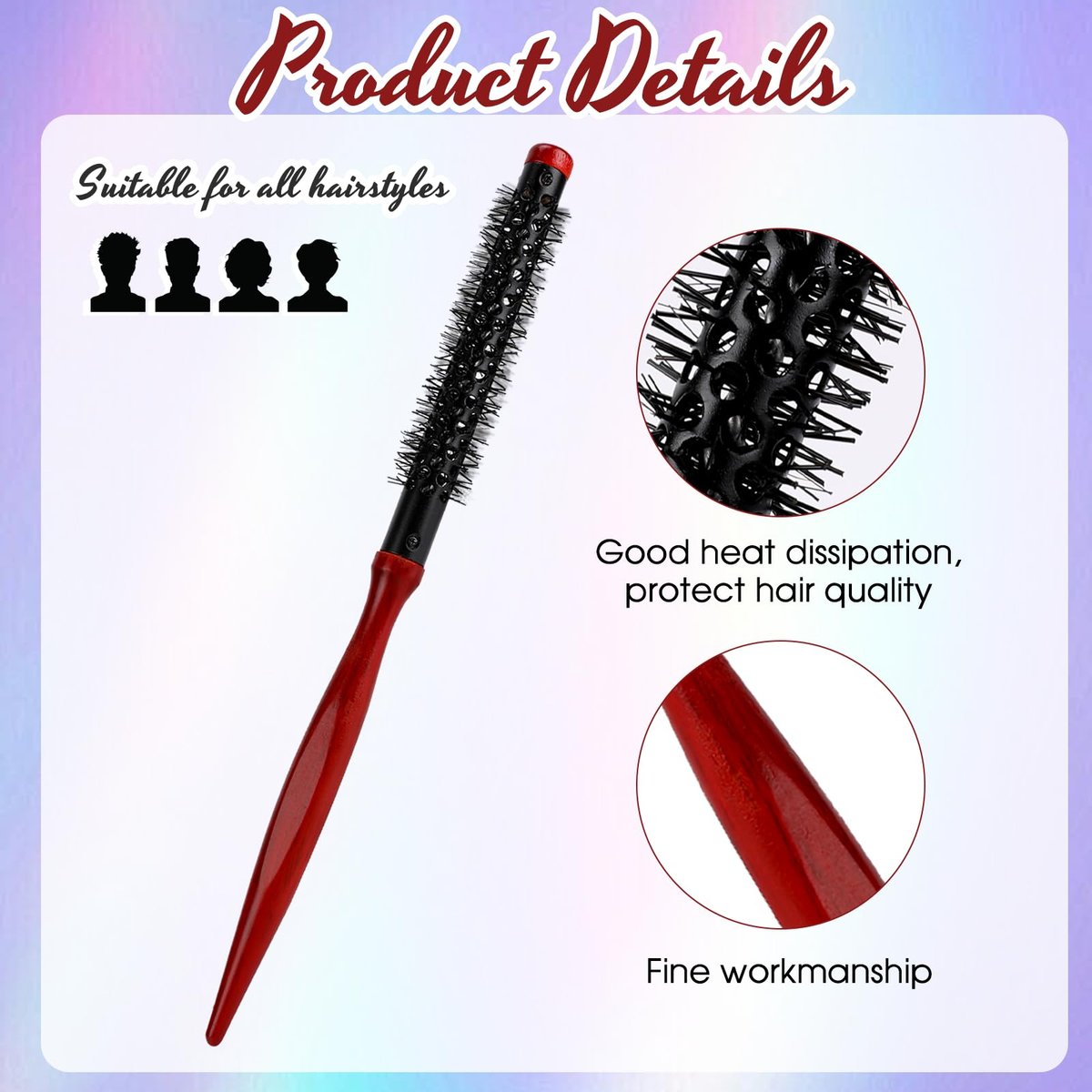 Styquenzer Small Round Brush for Blow Out - 1 Inch Mini Quiff Roller Brush with Wooden Handle & Stiff Nylon Bristles for Short, Fine Hair, Bangs, and Blowout Volume - görsel 5