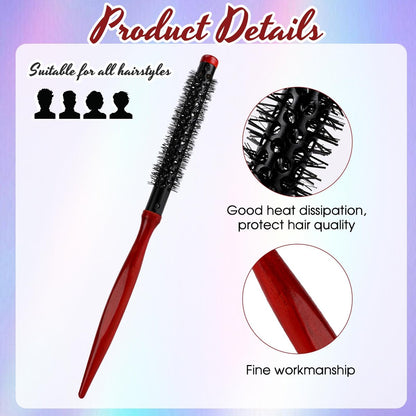 Styquenzer Small Round Brush for Blow Out - 1 Inch Mini Quiff Roller Brush with Wooden Handle & Stiff Nylon Bristles for Short, Fine Hair, Bangs, and Blowout Volume