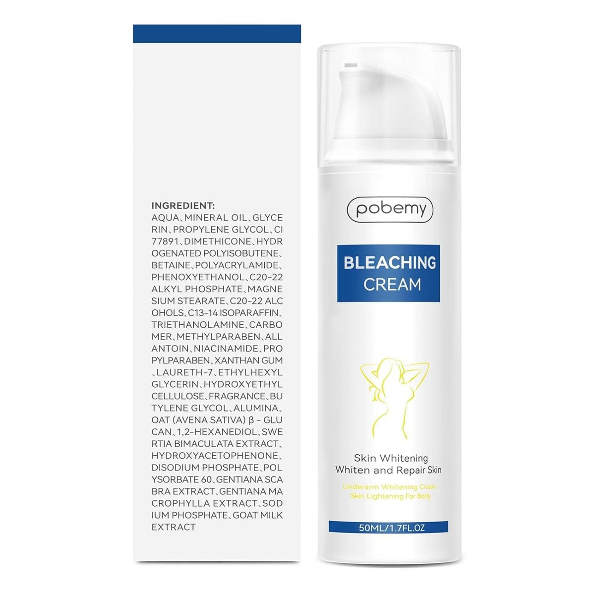 Pobemy Skin Bleaching Cream - Dark Spot Remover for Face, Intimate Areas & Body with Vitamin C - Sensitive Skin Lightening Cream for Underarms, Knees, Elbows, Inner Thighs, Bikini Line - 1.7 Fl Oz Avelisse