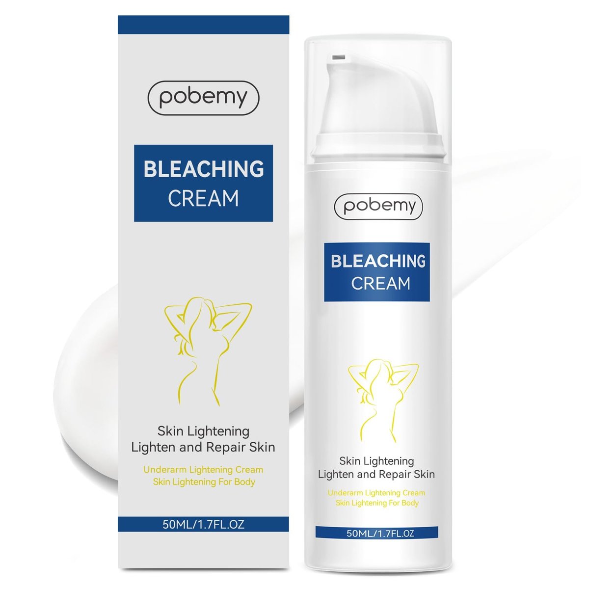 Pobemy Skin Bleaching Cream - Dark Spot Remover for Face, Intimate Areas & Body with Vitamin C - Sensitive Skin Lightening Cream for Underarms, Knees, Elbows, Inner Thighs, Bikini Line - 1.7 Fl Oz Avelisse