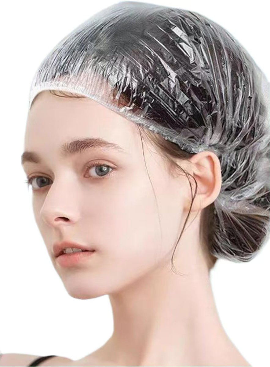 200 PCS Disposable Shower Caps – Clear Plastic Hair Caps with Elastic, Waterproof, Thickening, Large Size for Women, Men, Kids, Hotel, Salon, Travel, Spa, Home Use - görsel 1