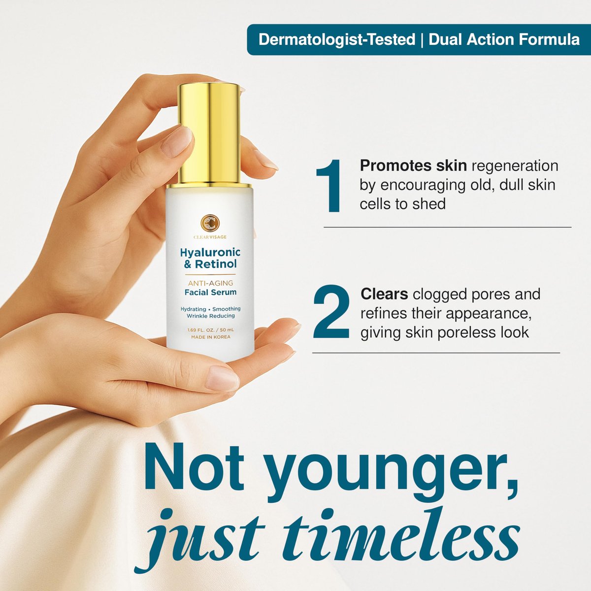 Clear Visage Hyaluronic Acid Serum with Retinol - Anti-Aging Korean Skin Care, Deep Hydration & Wrinkle Support, Dermatologist Tested, Vegan, 1.69 Fl Oz - görsel 3