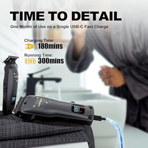 SUPRENT Hair Clippers for Men Professional, USB-C Rechargeable Cordless Clippers for Hair Cutting, Mens Hair Clippers and Trimmer Kit for Barber with LED Display for Barbers & Home Use Avelisse