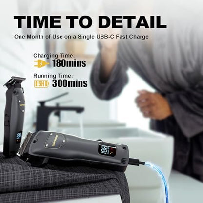 SUPRENT Hair Clippers for Men Professional, USB-C Rechargeable Cordless Clippers for Hair Cutting, Mens Hair Clippers and Trimmer Kit for Barber with LED Display for Barbers & Home Use Avelisse
