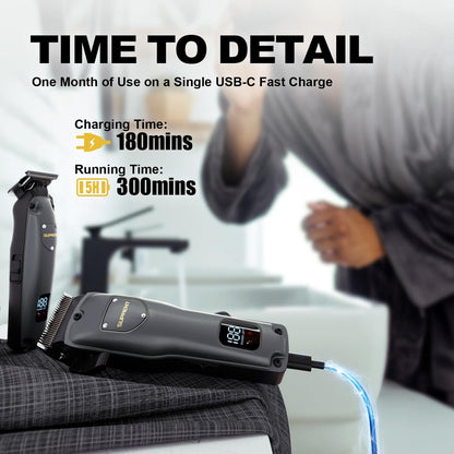 SUPRENT Hair Clippers for Men Professional, USB-C Rechargeable Cordless Clippers for Hair Cutting, Mens Hair Clippers and Trimmer Kit for Barber with LED Display for Barbers & Home Use Avelisse
