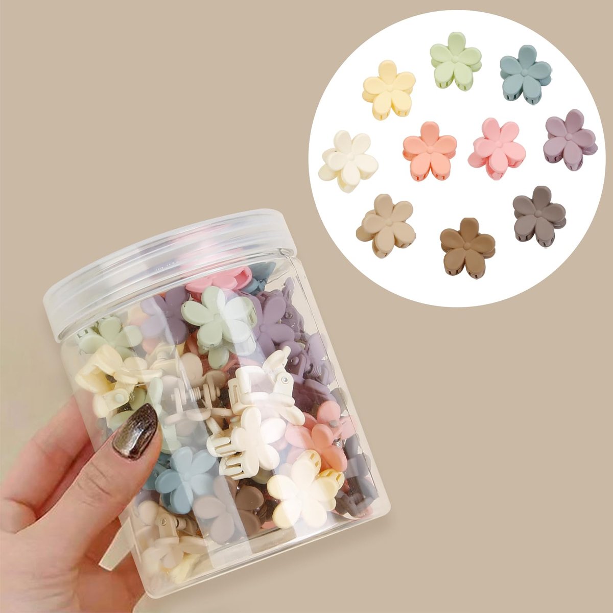 TERSE Mini Flower Hair Clip for Women Girls - 50Pcs Colorful Baby Hair Clips Cute Small Hair Clips Mini Claw Clips Strong Grip Toddler Hair Accessories for Hair Styling - görsel 1
