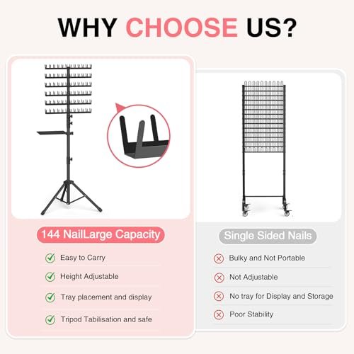 Hemndic Braiding Hair Rack with Tray – 2-Sided 144 Pegs, Heavy Duty Adjustable Hair Extension Holder with Storage Bag & Accessories Avelisse