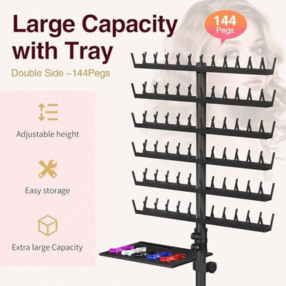 Hemndic Braiding Hair Rack with Tray – 2-Sided 144 Pegs, Heavy Duty Adjustable Hair Extension Holder with Storage Bag & Accessories Avelisse