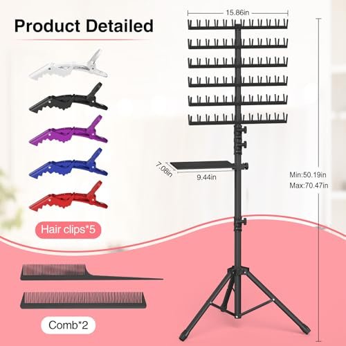 Hemndic Braiding Hair Rack with Tray – 2-Sided 144 Pegs, Heavy Duty Adjustable Hair Extension Holder with Storage Bag & Accessories Avelisse