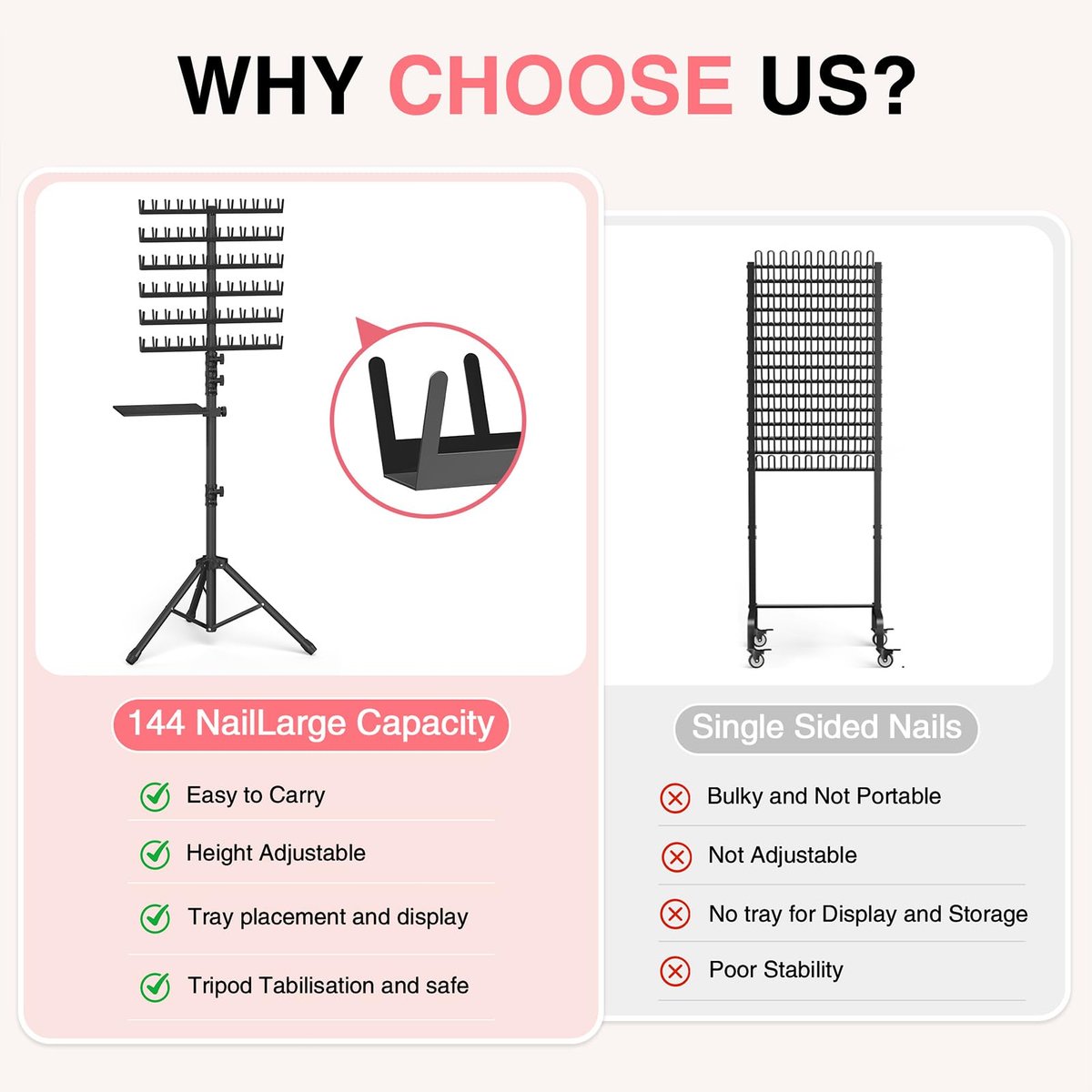 Hemndic Braiding Hair Rack with Tray – 2-Sided 144 Pegs, Heavy Duty Adjustable Hair Extension Holder with Storage Bag & Accessories Avelisse