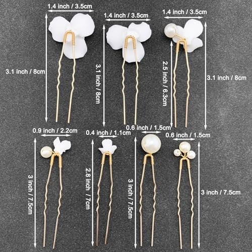 PRETTYLIFE 7PCS White Flower Hair Pins for Wedding - Elegant Ceramic & Pearl Hair Accessories for Women - görsel 10