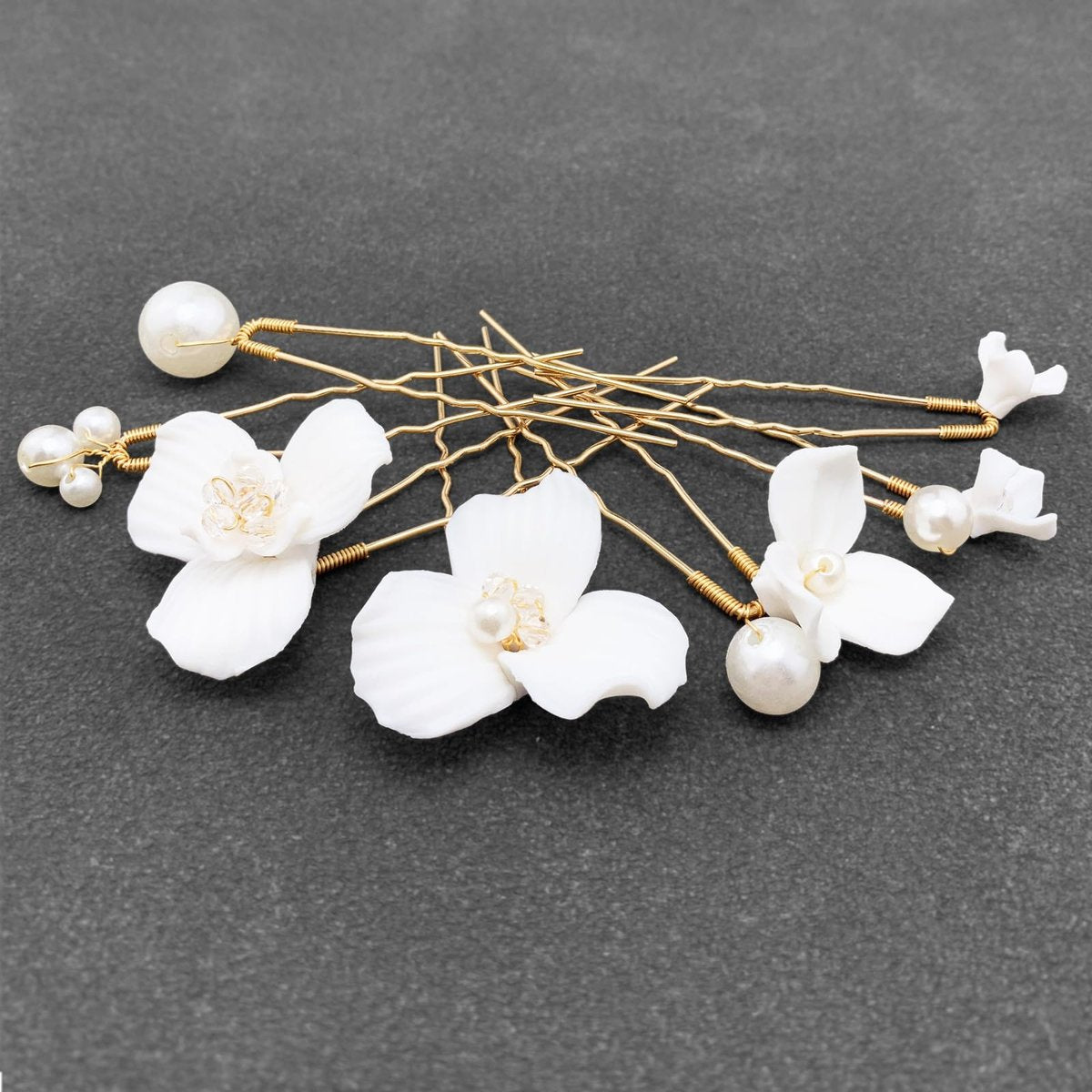 PRETTYLIFE 7PCS White Flower Hair Pins for Wedding - Elegant Ceramic & Pearl Hair Accessories for Women - görsel 11