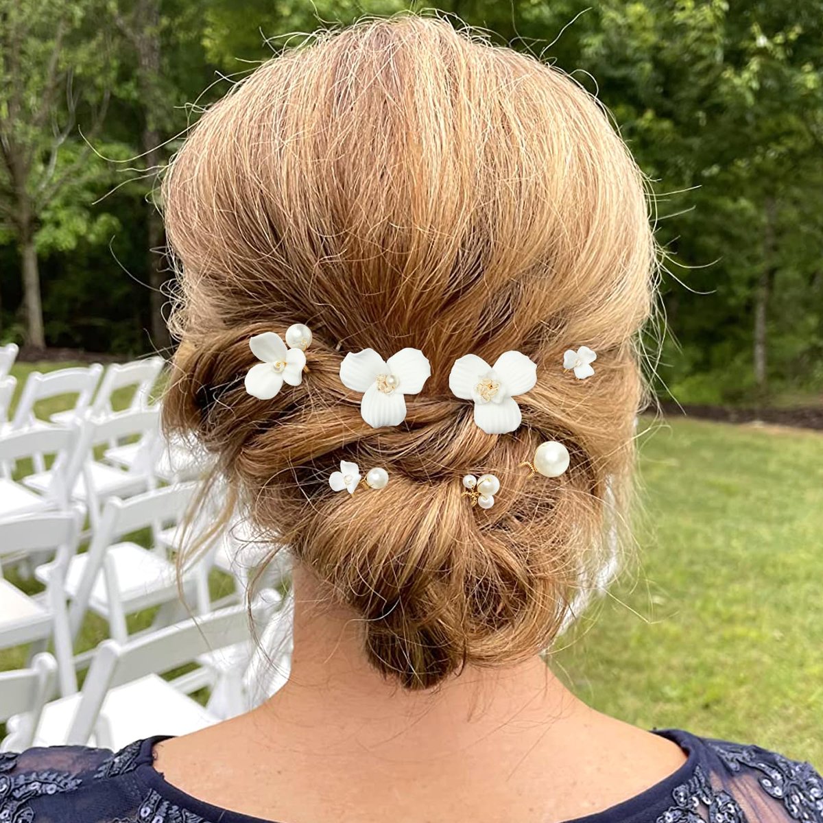 PRETTYLIFE 7PCS White Flower Hair Pins for Wedding - Elegant Ceramic & Pearl Hair Accessories for Women - görsel 5