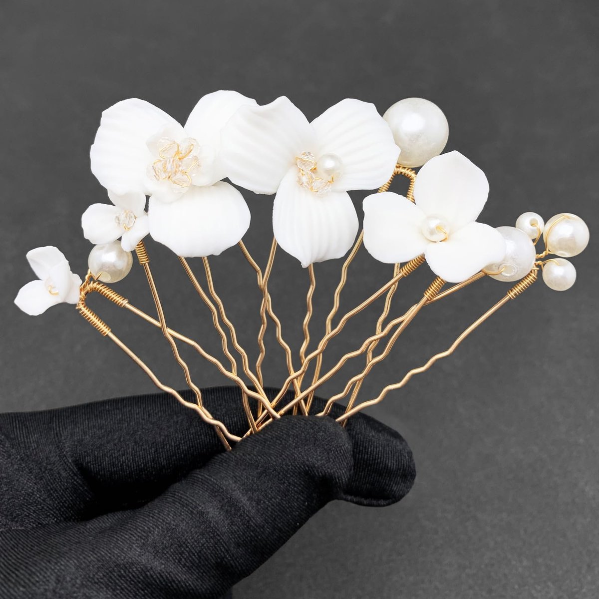 PRETTYLIFE 7PCS White Flower Hair Pins for Wedding - Elegant Ceramic & Pearl Hair Accessories for Women - görsel 1