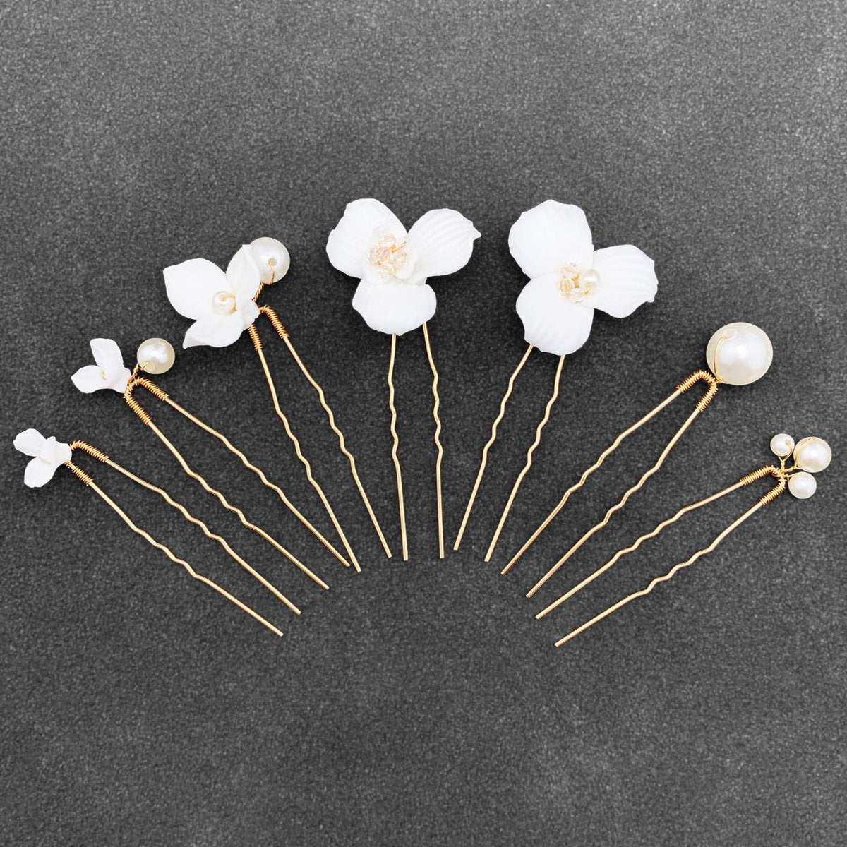 PRETTYLIFE 7PCS White Flower Hair Pins for Wedding - Elegant Ceramic & Pearl Hair Accessories for Women - görsel 7