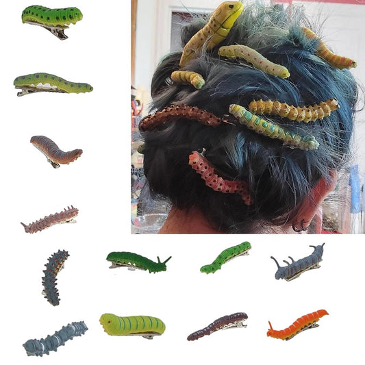 12-Pack Hand-Painted Halloween Caterpillar Hair Clips – Fun 3D Reptile Duckbill Clips for Spooky Party Accessories Avelisse