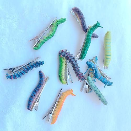 12-Pack Hand-Painted Halloween Caterpillar Hair Clips – Fun 3D Reptile Duckbill Clips for Spooky Party Accessories Avelisse