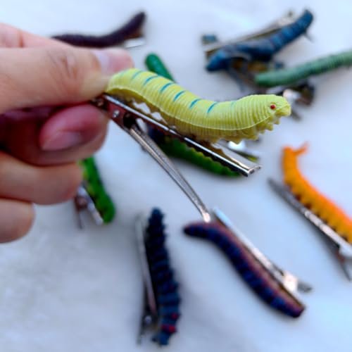 12-Pack Hand-Painted Halloween Caterpillar Hair Clips – Fun 3D Reptile Duckbill Clips for Spooky Party Accessories Avelisse