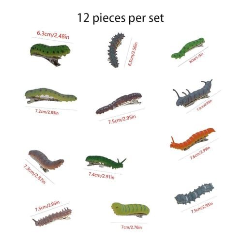 12-Pack Hand-Painted Halloween Caterpillar Hair Clips – Fun 3D Reptile Duckbill Clips for Spooky Party Accessories Avelisse