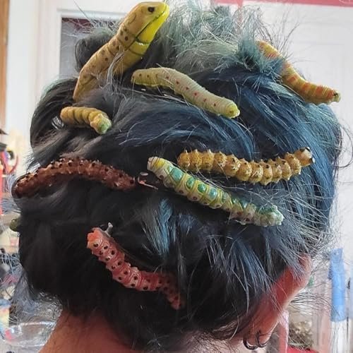 12-Pack Hand-Painted Halloween Caterpillar Hair Clips – Fun 3D Reptile Duckbill Clips for Spooky Party Accessories Avelisse
