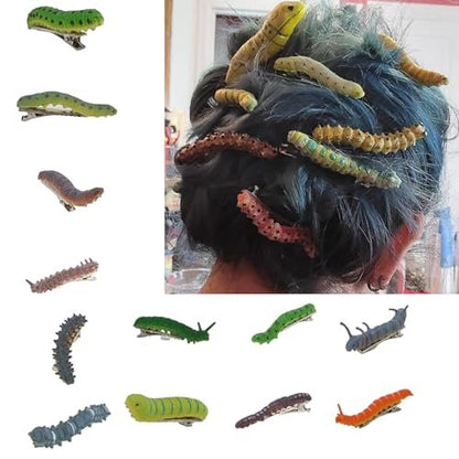 12-Pack Hand-Painted Halloween Caterpillar Hair Clips – Fun 3D Reptile Duckbill Clips for Spooky Party Accessories Avelisse