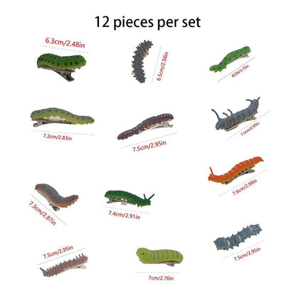 12-Pack Hand-Painted Halloween Caterpillar Hair Clips – Fun 3D Reptile Duckbill Clips for Spooky Party Accessories Avelisse