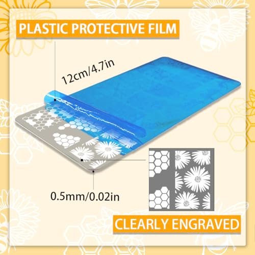 PH PandaHall 3pcs Honeycomb Nail Stamping Plates - Spring Bee Honey Nail Stamper Sunflower Art Stencils Stainless Steel Image Plate for Nails Art Design Manicure Salon - görsel 4