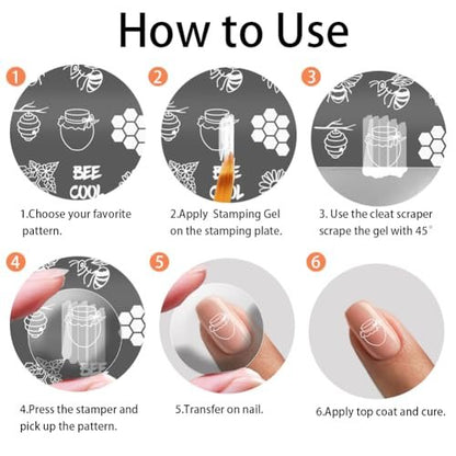PH PandaHall 3pcs Honeycomb Nail Stamping Plates - Spring Bee Honey Nail Stamper Sunflower Art Stencils Stainless Steel Image Plate for Nails Art Design Manicure Salon