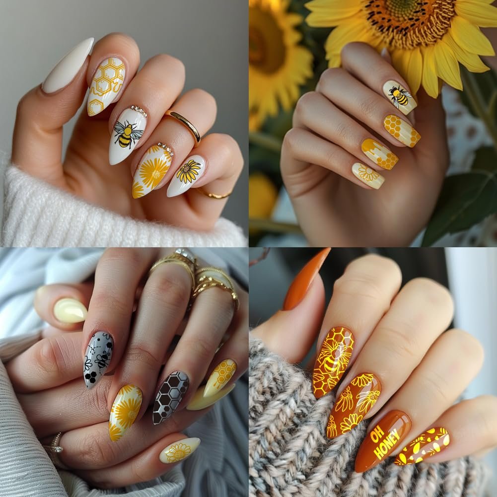 PH PandaHall 3pcs Honeycomb Nail Stamping Plates - Spring Bee Honey Nail Stamper Sunflower Art Stencils Stainless Steel Image Plate for Nails Art Design Manicure Salon - görsel 13