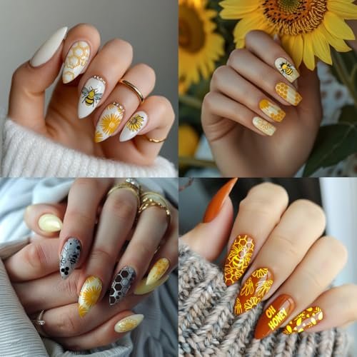 PH PandaHall 3pcs Honeycomb Nail Stamping Plates - Spring Bee Honey Nail Stamper Sunflower Art Stencils Stainless Steel Image Plate for Nails Art Design Manicure Salon - görsel 14