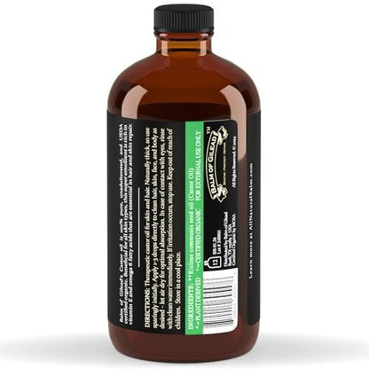 BALM OF GILEAD Organic Castor Oil for Skin Hydration - Therapeutic Cold Pressed, USDA Certified 100% Pure, Glass Bottle - 16 oz Unrefined, Hexane Free, Castor Oil for Hair & Eyelashes Growth Avelisse