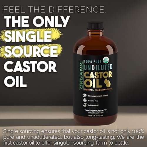 BALM OF GILEAD Organic Castor Oil for Skin Hydration - Therapeutic Cold Pressed, USDA Certified 100% Pure, Glass Bottle - 16 oz Unrefined, Hexane Free, Castor Oil for Hair & Eyelashes Growth Avelisse