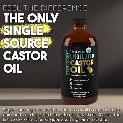 BALM OF GILEAD Organic Castor Oil for Skin Hydration - Therapeutic Cold Pressed, USDA Certified 100% Pure, Glass Bottle - 16 oz Unrefined, Hexane Free, Castor Oil for Hair & Eyelashes Growth Avelisse