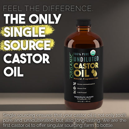 BALM OF GILEAD Organic Castor Oil for Skin Hydration - Therapeutic Cold Pressed, USDA Certified 100% Pure, Glass Bottle - 16 oz Unrefined, Hexane Free, Castor Oil for Hair & Eyelashes Growth Avelisse