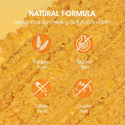 VOERUY Turmeric Exfoliating Body Scrub with Coconut Oil & Vitamin C - Gently Exfoliate, Moisturize, and Brighten Skin for Women and Men, 11.28 oz