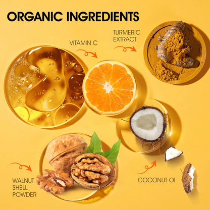 VOERUY Turmeric Exfoliating Body Scrub with Coconut Oil & Vitamin C - Gently Exfoliate, Moisturize, and Brighten Skin for Women and Men, 11.28 oz