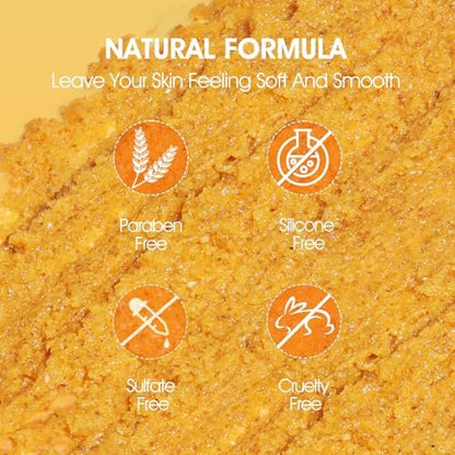 VOERUY Turmeric Exfoliating Body Scrub with Coconut Oil & Vitamin C - Gently Exfoliate, Moisturize, and Brighten Skin for Women and Men, 11.28 oz