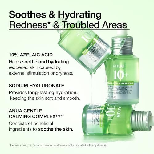 Anua Azelaic Acid 10 Hyaluron Redness Soothing Serum – Lightweight Hydrating Blemish Care for Oily & Blemish-Prone Skin, Korean Skincare, 1.01 fl oz Avelisse